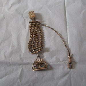 Antique Victorian Gold Filled Mesh Pocket Watch Chain & Stamp Seal