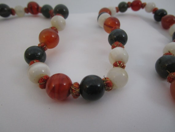 Vintage Polished Stone Ball Beads Necklace Carnel… - image 3