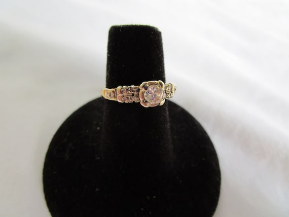 Antique 14K Gold Diamond Engagement Ring Yellow &… - image 1