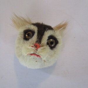 Vintage Miniature Real Animal Fur Figural Head Adornment - Glass Eyes