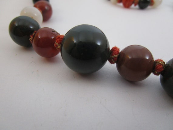 Vintage Polished Stone Ball Beads Necklace Carnel… - image 2