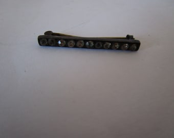 Antique Sterling Silver & White Stone Bar Pin Brooch