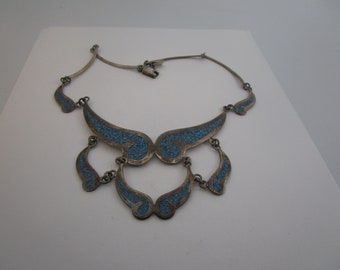 Wonderful Sterling Silver & Turquoise Artist Signed Mexico Tiered Necklace
