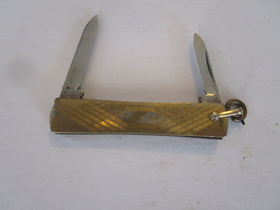 Antique Engraved Gold Filled Pocket Watch Chain Fob Folding Knife Swank Etsy