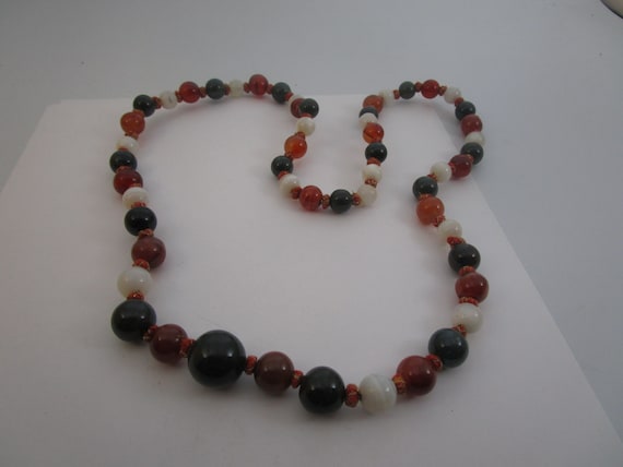 Vintage Polished Stone Ball Beads Necklace Carnel… - image 1