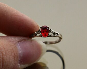 stamped Sterling Size 4.75 vintage Sterling 925 silver handmade ring with Ruby