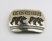 Vintage Rosco Scott Bear Navajo Ethnic Tribal Design Belt Buckle 925 Sterling Silver OT 361