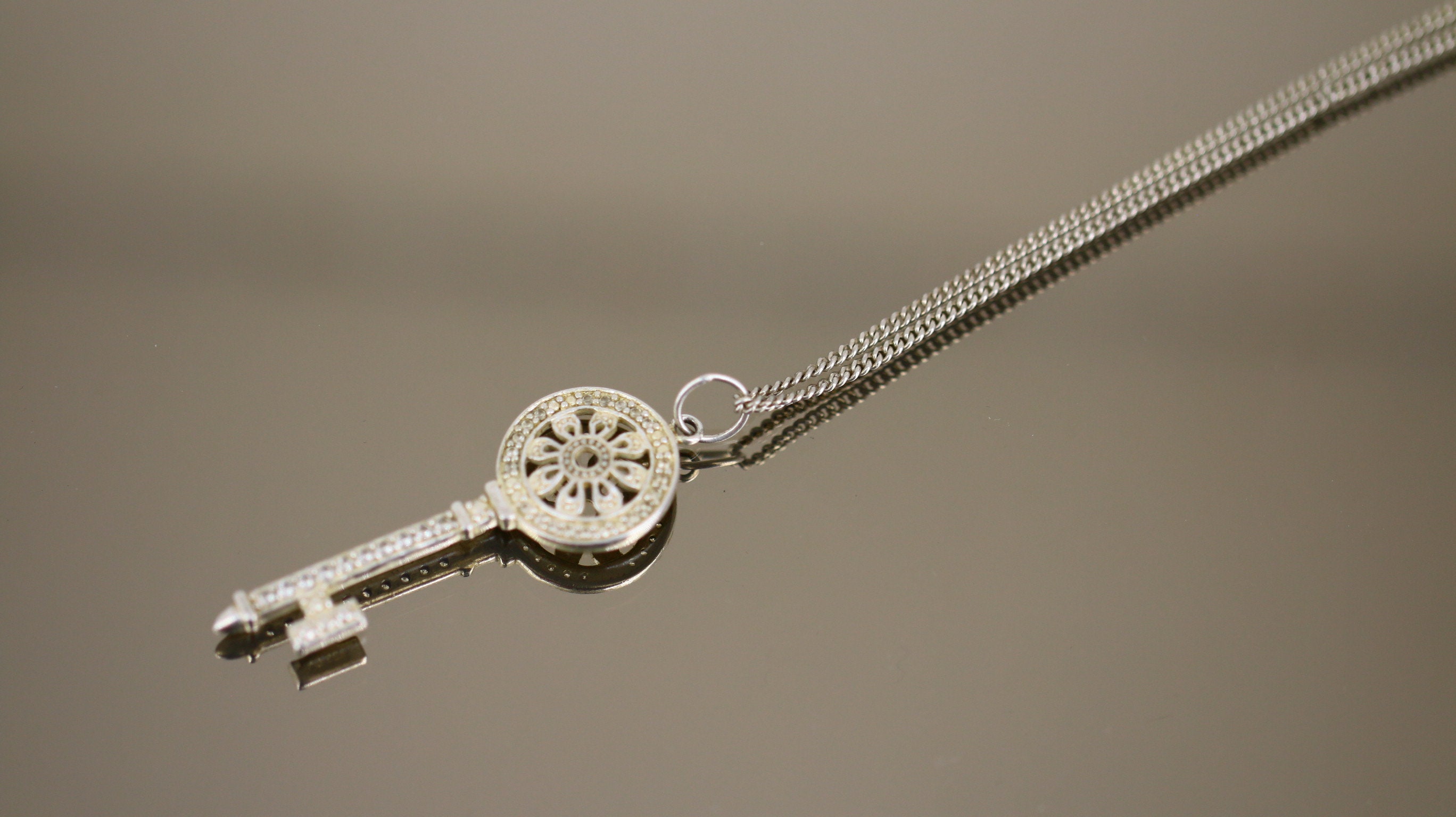 Vintage Crystal Key Design Necklace 925 Sterling Silver NC Etsy