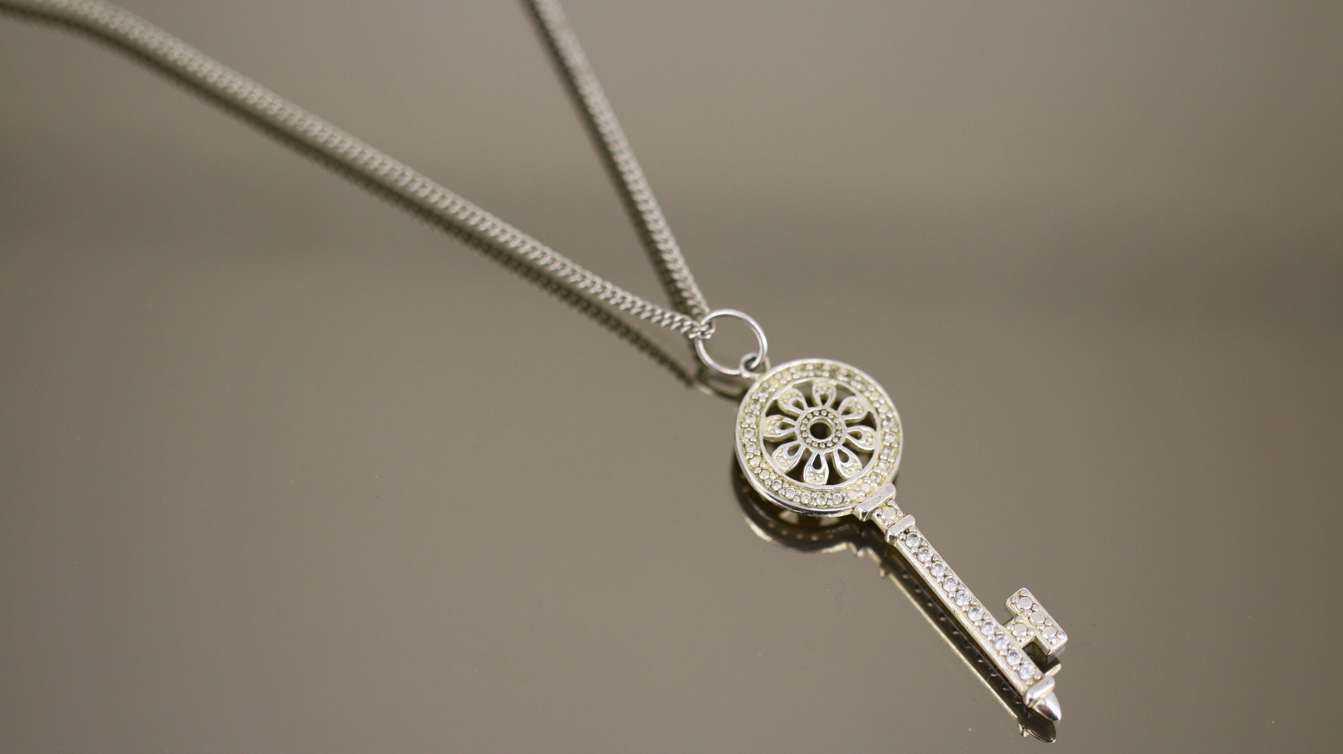 Vintage Crystal Key Design Necklace 925 Sterling Silver NC Etsy