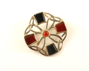 Vintage Beautiful Celtic Knot Onyx Design Brooch Sterling 925 Silver BB 1534