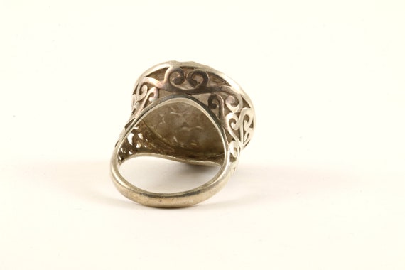 Vintage Scroll Hammered Round Design Ring Sterlin… - image 3