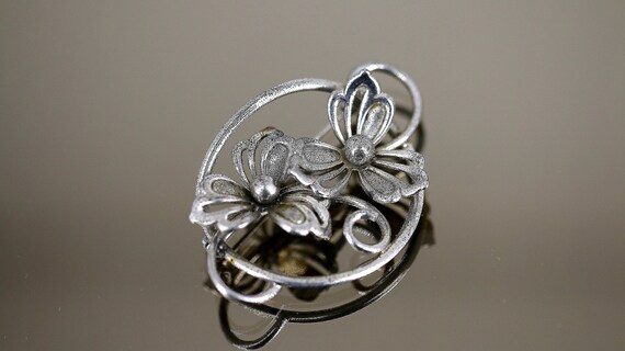 Vintage Antique Flowers Scroll Design Brooch Ster… - image 2