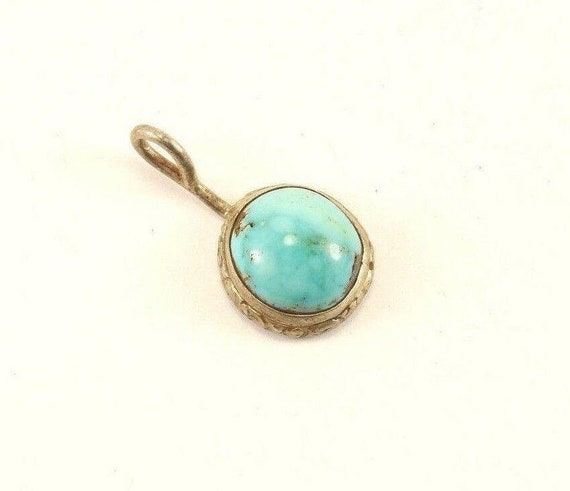 Vintage Turquoise Stone Round Scroll Design Penda… - image 1