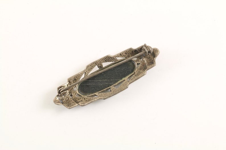Vintage Oval Black Onyx Marcasite Elegant Design Brooch 925 Sterling Silver BB 1753