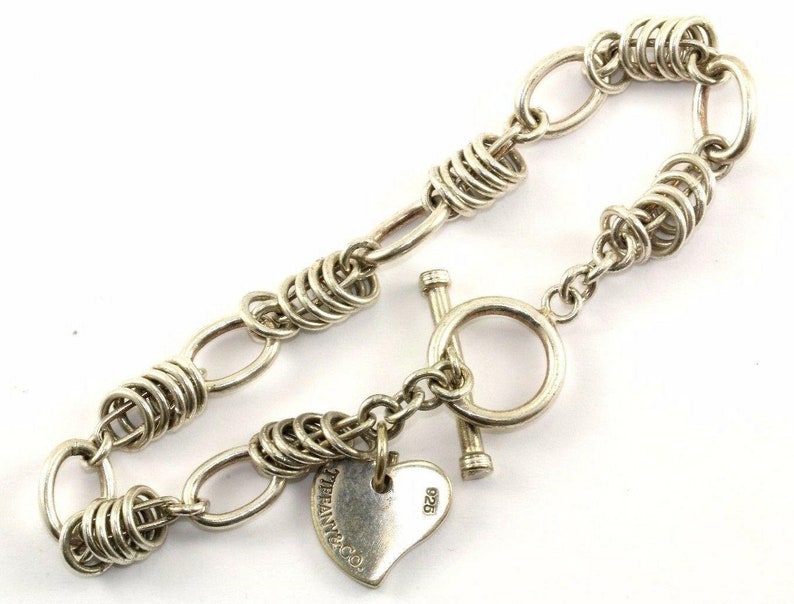 401744712542 Vintage Triple Chain Heart Tag Toggle Bracelet 925 Sterling Br 837