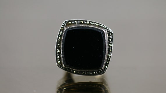 Vintage Large Black Onyx Rhombus Stone Design Sta… - image 7