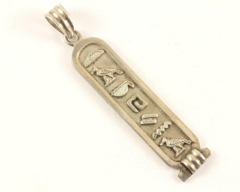 123720944781 Vintage Silver Egyptian Alphabet Design Pendant 925 Sterling Pd 1937