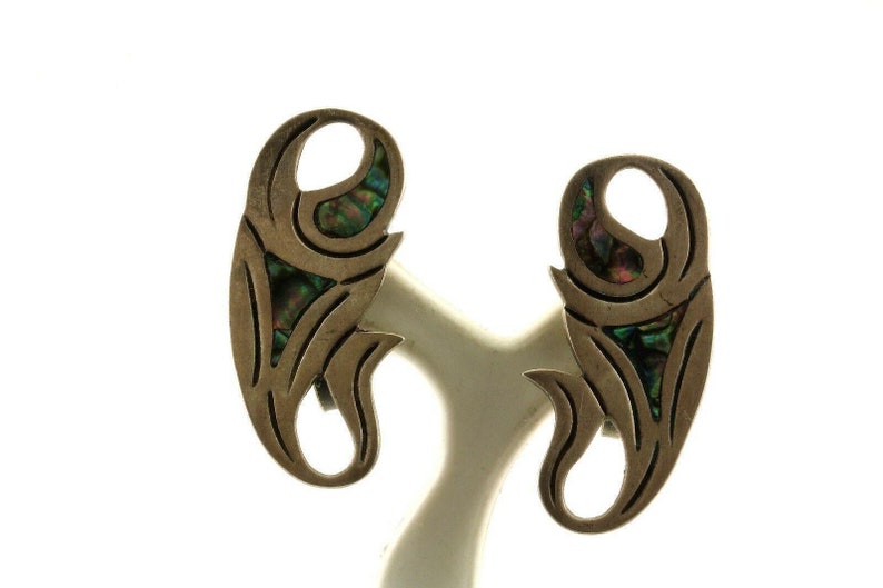 Vintage Abalone Flower Design Screw Back Earrings 925 Sterling Er 631 123759756637