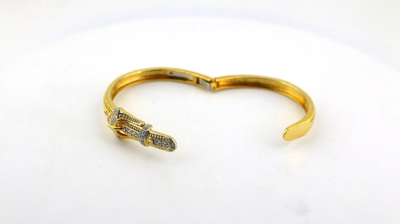 Vintage Gold Plated Belt Buckle Bangle Bracelet 9… - image 8