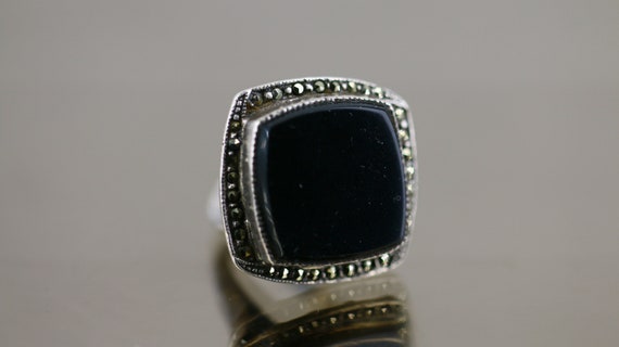 Vintage Large Black Onyx Rhombus Stone Design Sta… - image 3