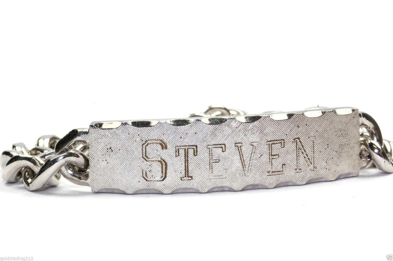 Vintage Name Steven Mens Id Cuban Chain Bracelet 6.75 In 925 Sterling Br 1650 401744712998