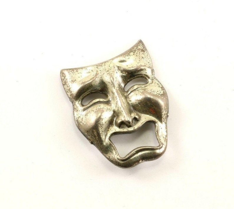 Vintage Beau Theater Drama Tragedy Mask Design Pinbrooch 925 Sterling Bb 593 123720982900