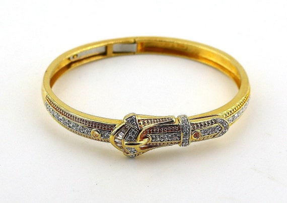 Vintage Gold Plated Belt Buckle Bangle Bracelet 9… - image 1