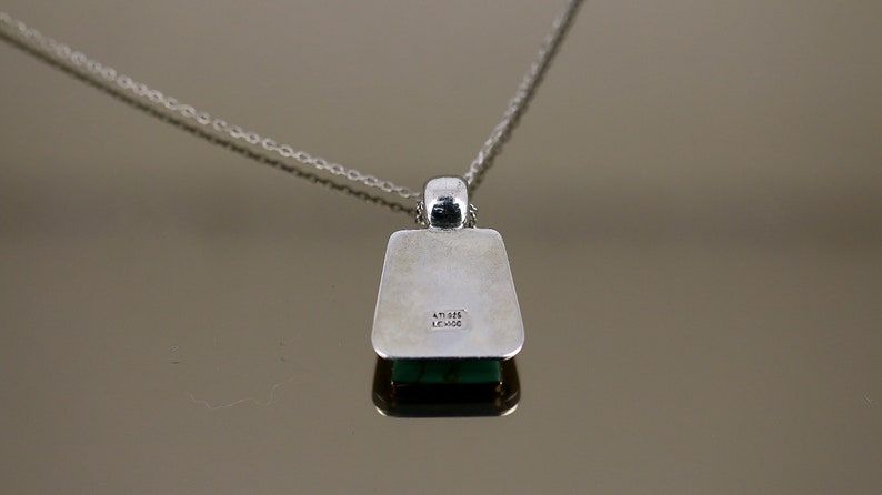 Vintage Mexico Turquoise Trapezoid Shape Pendant Chain Design Necklace 925 Sterling Silver NC 2019