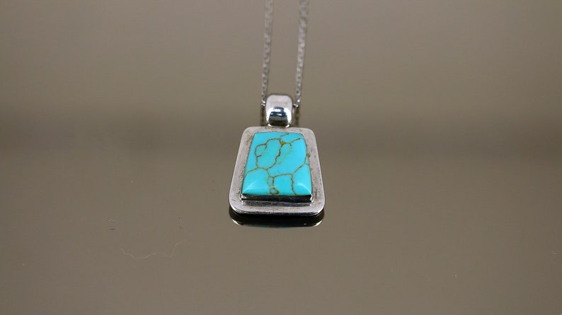 Vintage Mexico Turquoise Trapezoid Shape Pendant Chain Design Necklace 925 Sterling Silver NC 2019