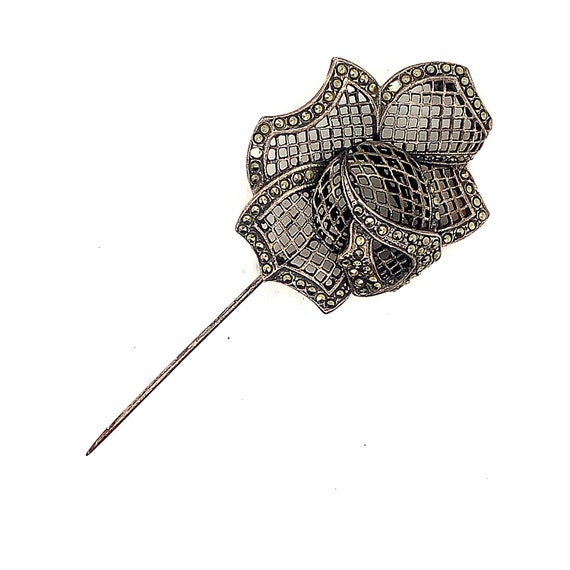 Vintage Marcasite Art Deco Design Brooch | Floral… - image 5