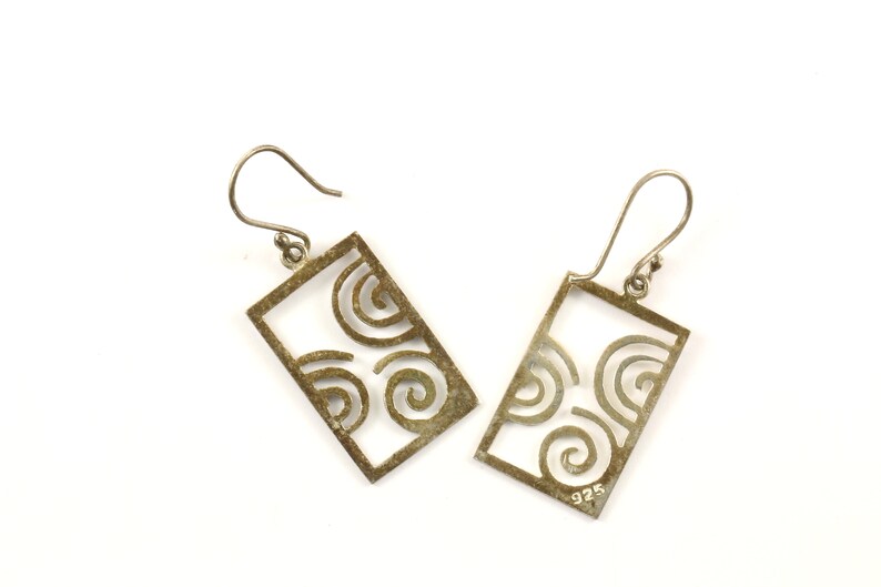 Vintage Open Scroll Design Drop Dangle Earrings 925 Sterling Silver ER 678