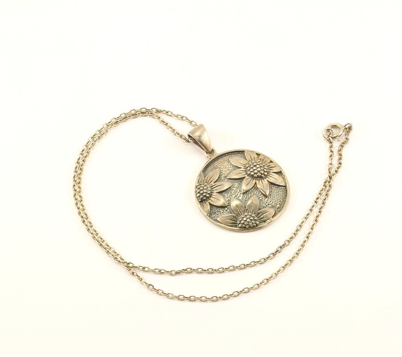 Vintage Flower Floral Design Chain Link Necklace 925 Sterling Silver NC 817