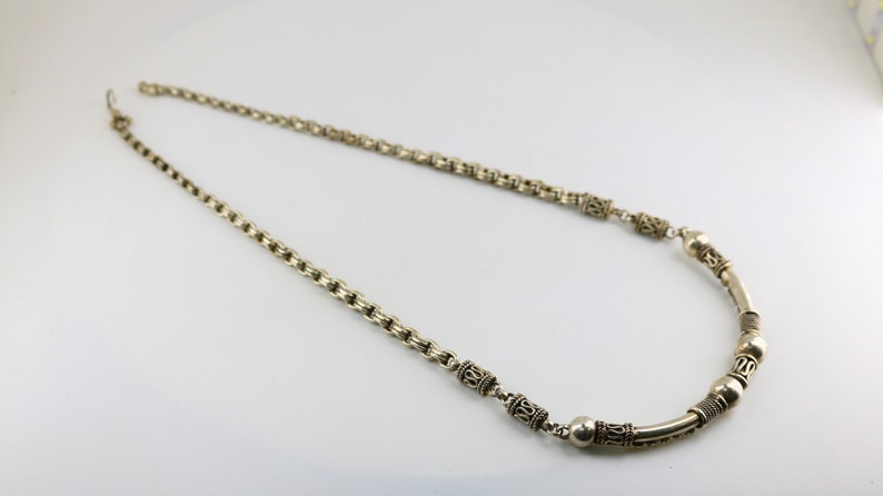 Vintage Antique Beads Beaded Gorgeous Chain Design Necklace 925 Sterling Silver NC 2158