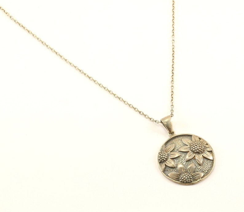 Vintage Flower Floral Design Chain Link Necklace 925 Sterling Silver NC 817