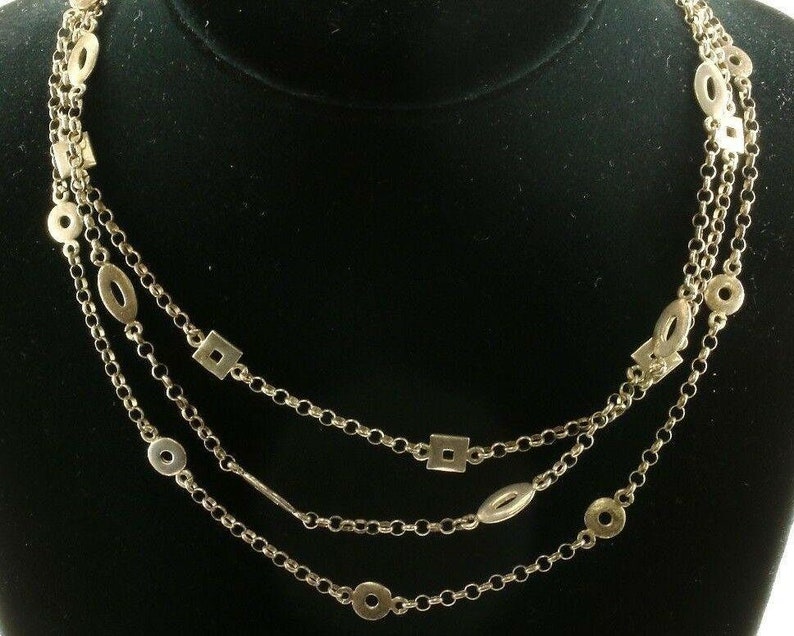 Vintage Three Strands Geometric Design Necklace 925 Sterling Nc 1242 273875147768