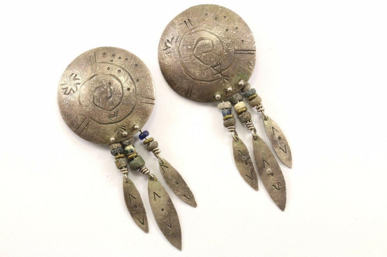 Vintage Large Navajo Notched Dropdangle Earrings 925 Sterling Er 940 123759757477