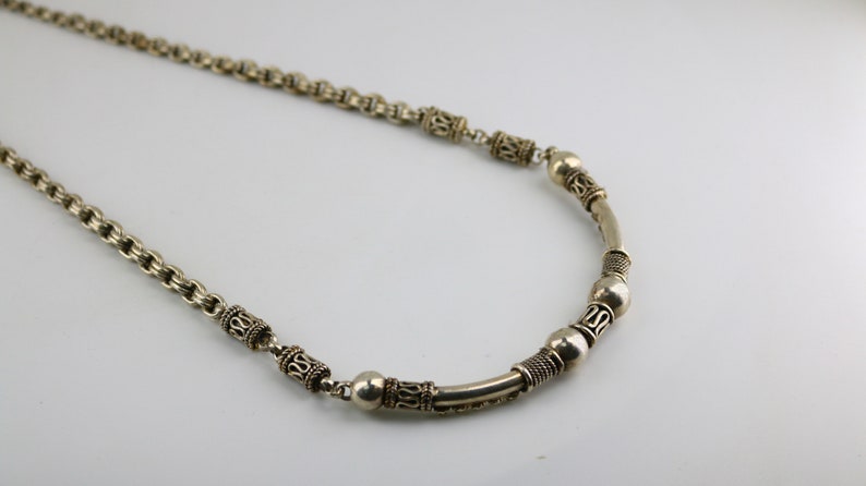 Vintage Antique Beads Beaded Gorgeous Chain Design Necklace 925 Sterling Silver NC 2158