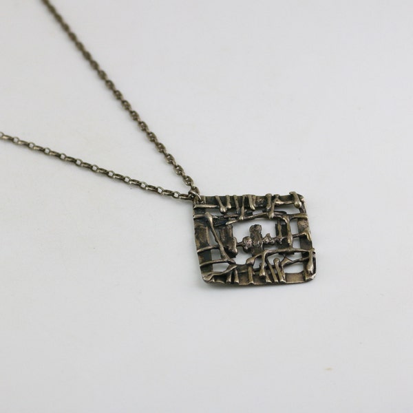 Vintage 21 Inch Italy Square Abstract Art Style Fashion Mariner Chain Design Necklace 925 Sterling Silver NC 1616D