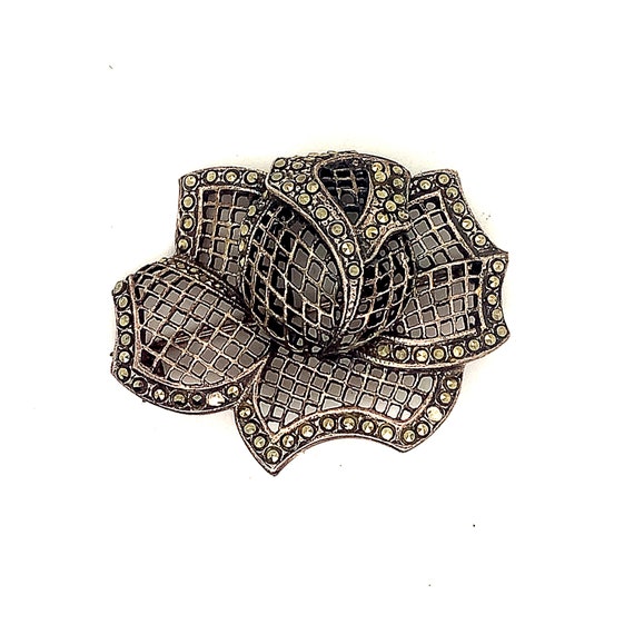 Vintage Marcasite Art Deco Design Brooch | Floral… - image 1