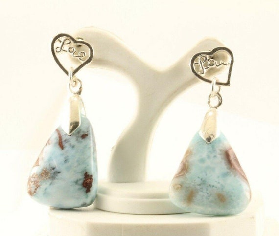 Vintage Blue Larimar Dangling Earrings Sterling 9… - image 1