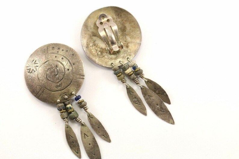 Vintage Large Navajo Notched Dropdangle Earrings 925 Sterling Er 940 123759757477