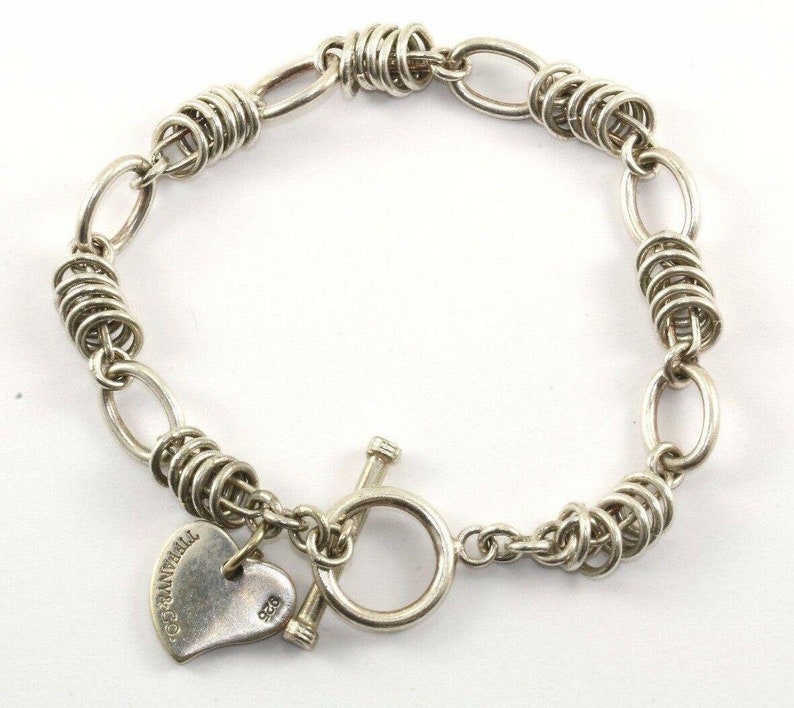 401744712542 Vintage Triple Chain Heart Tag Toggle Bracelet 925 Sterling Br 837
