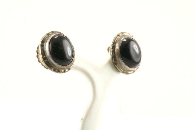 123759757454 Vintage Oval Onyx Stud Earrings 925 Sterling Silver Er 410