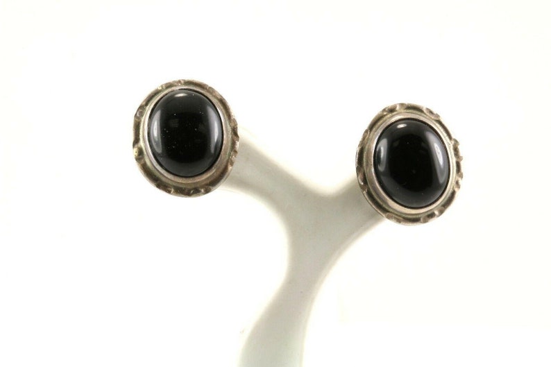 123759757454 Vintage Oval Onyx Stud Earrings 925 Sterling Silver Er 410
