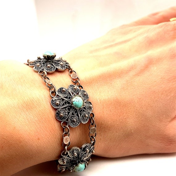 Vintage Bracelet |  Flower Floral Bracelet |  Blu… - image 1