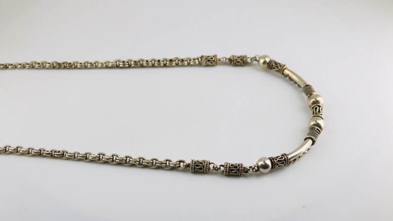 Vintage Antique Beads Beaded Gorgeous Chain Design Necklace 925 Sterling Silver NC 2158
