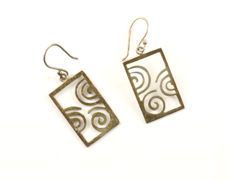 Vintage Open Scroll Design Drop Dangle Earrings 925 Sterling Silver ER 678