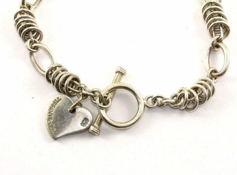 401744712542 Vintage Triple Chain Heart Tag Toggle Bracelet 925 Sterling Br 837