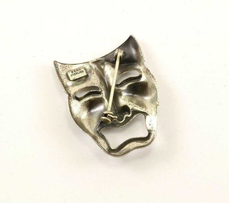 Vintage Beau Theater Drama Tragedy Mask Design Pinbrooch 925 Sterling Bb 593 123720982900