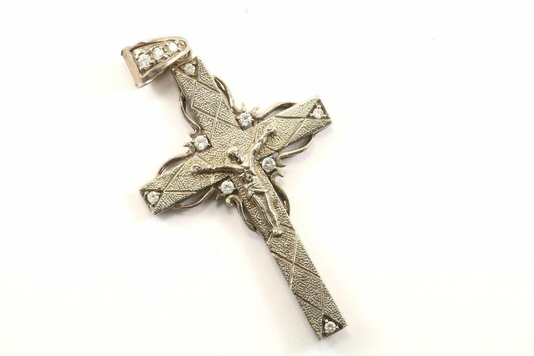Vintage Large Cross Religious Pendant Sterling 925 Silver Pd ...